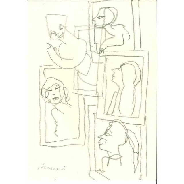 Women in Frames is a Pencil Drawing realized by Mino Maccari (1924-1989) in the 1960s. Hand-signed on the lower margin....