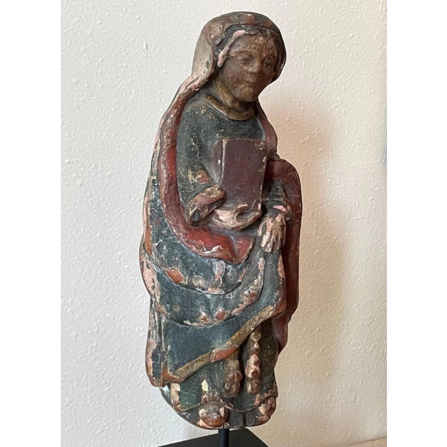 12th Century Extremely Rare Romanesque Wood Sculpture of the Virgin Mary. Magnificent wood hand carved sculpture of the...