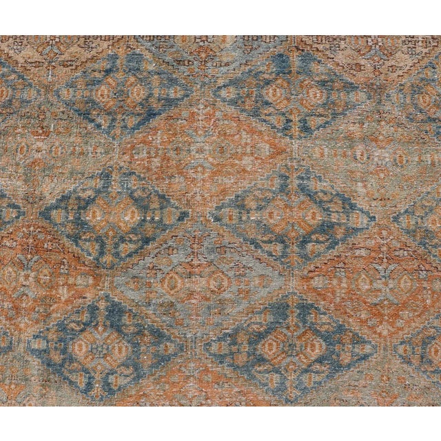 Textile Antique Persian Kurdish Rug With All-Over Geometric Medallion in Orange & Blue 5'2 X 6'6 For Sale - Image 7 of 12