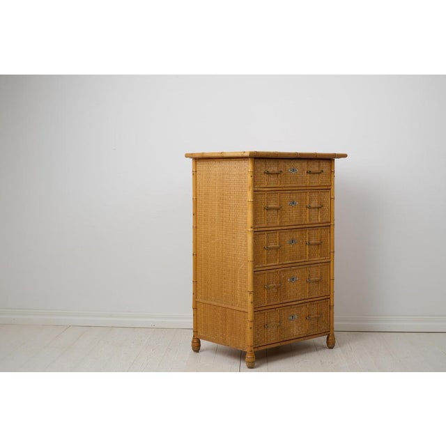 Colonial Swedish Chest of Drawers with Rattan and Bamboo Decor, 1890s For Sale - Image 5 of 12