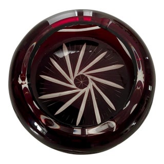 Mid 20th Century Bohemian Cut to Clear Ruby Crystal Ashtray For Sale