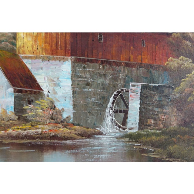 American Late 19th Century "The Mill" Rustic Landscape Original Oil on Canvas Painting, Signed, Framed For Sale - Image 3 of 8