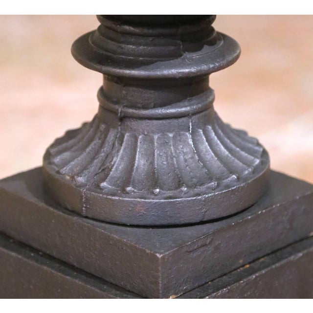 Pair of 19th Century French Neoclassical Cast Iron Urns With Plinth Bases For Sale - Image 11 of 13
