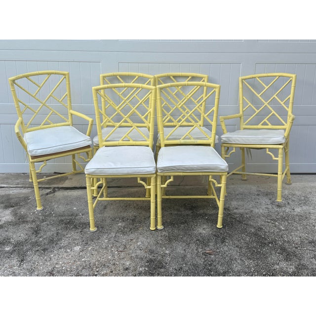 Kessler Industries 1960s Phyllis Morris for Kessler Faux Bamboo Patio Chairs - Set of 6 For Sale - Image 4 of 17