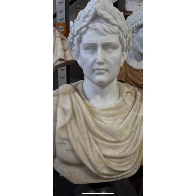 Bicolor White and Beige Bust, 20th Century, Marble For Sale - Image 5 of 7