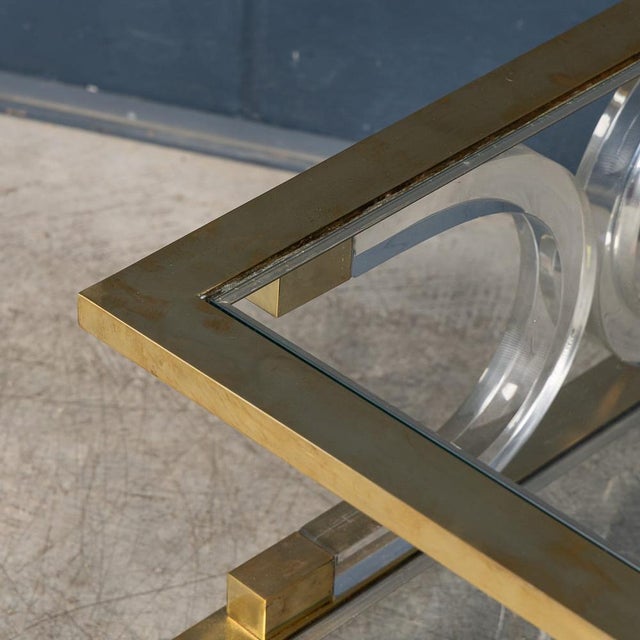 20th Century Hollywood Regency Italian Glass, Brass and Acrylic Glass Coffee Table, 1980 For Sale - Image 13 of 14