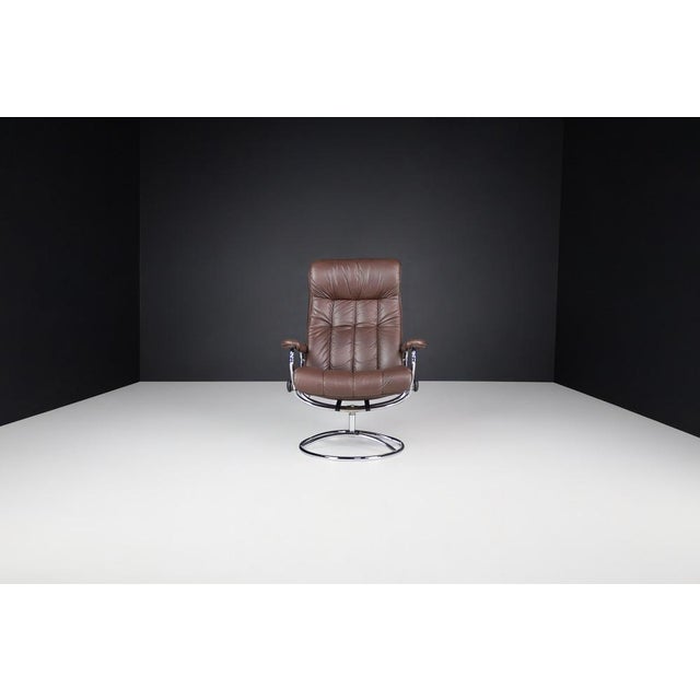 Metal Vintage Scandinavian Leather Lounge Chair from Ekornes Stressless, 1980 For Sale - Image 7 of 13