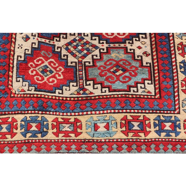 Antique Moghan Kazak Rug Showcasing Bold Geometric Medallions 4'6 X 6' For Sale In Atlanta - Image 6 of 11