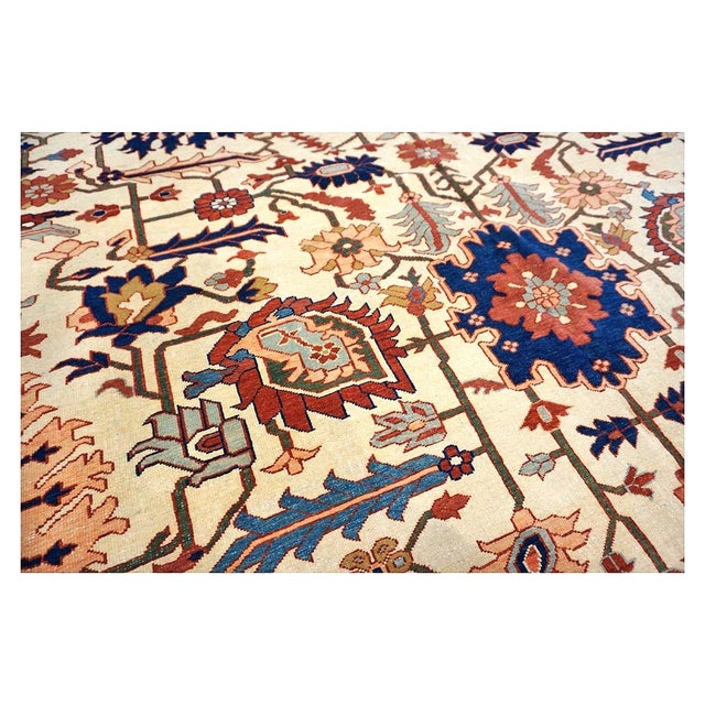 Persian Serapi 7x11 Ivory, Rust, & Blue Recreation Handmade Area Rug #1141228 For Sale - Image 9 of 11