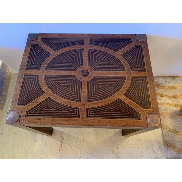 Neoclassical Inlaid Wood Rectangular End Table With Geometric Decoration For Sale - Image 3 of 13