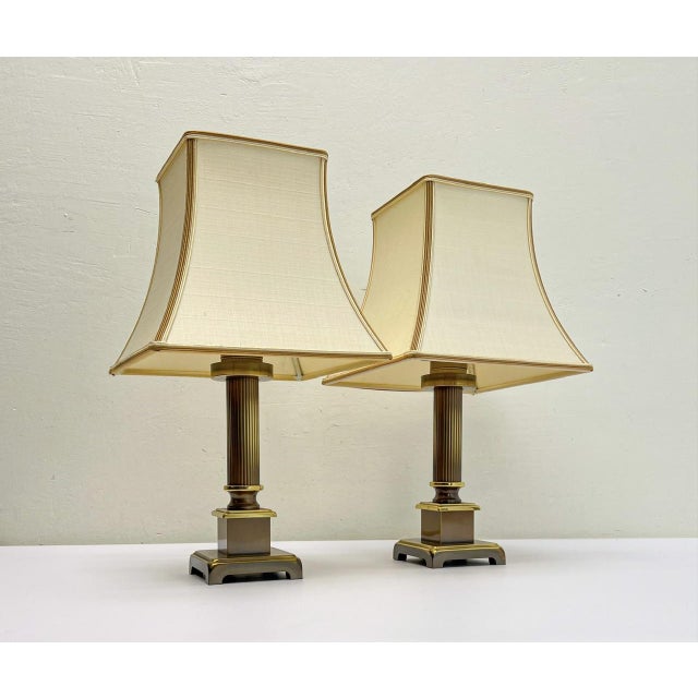 Metal Neoclassic Style Table Lamps in Brass, 1970s, Set of 2 For Sale - Image 7 of 16