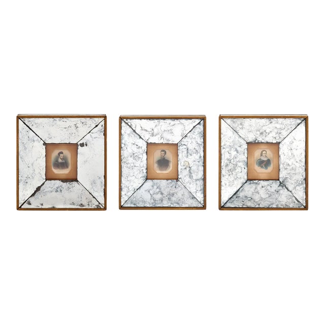 Set of Mid-Century French Paintings and Mirrored Frames For Sale