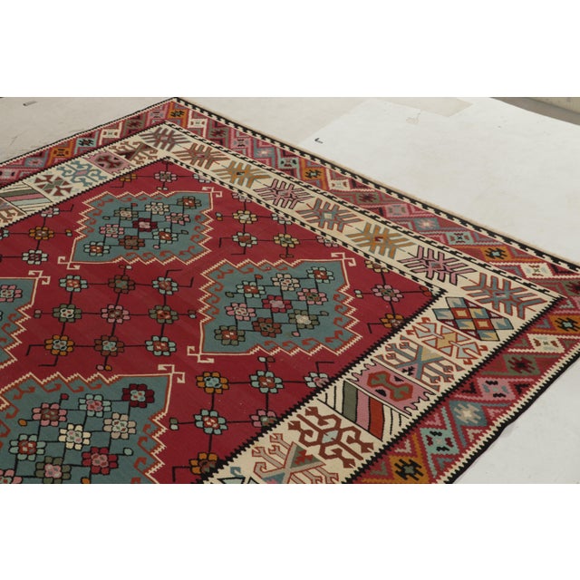 Rug & Kilim Antique Persian Kilim Rug in Burgundy & Blue Geometric Pattern For Sale - Image 4 of 9