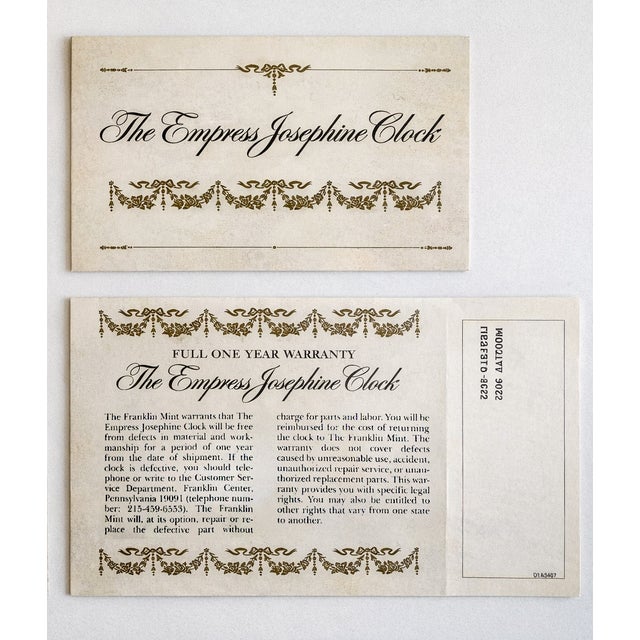 1980s Franklin Mint “The Empress Josephine” Neoclassical Mantel Clock – White & Gilt For Sale - Image 12 of 13