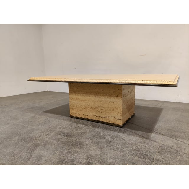 Vintage Travertine and Brass Coffee Table from Fedam, 1970s For Sale - Image 10 of 12