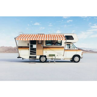 Mint Images, Vintage Dodge Sportsman Rv With Striped Canopy Parked on Salt Flats, Photographic Paper For Sale