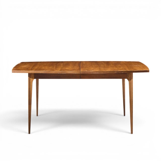 Wood Broyhill Brasilia Mid Century Walnut Expanding Dining Table With 1 Leaf For Sale - Image 7 of 10