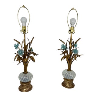 Vintage Italian Gold Leaf and Venetian Glass Table Lamps For Sale
