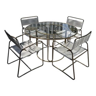 1990s Walter Lamb for Brown Jordan Round Brass Table & 4 Chairs For Sale