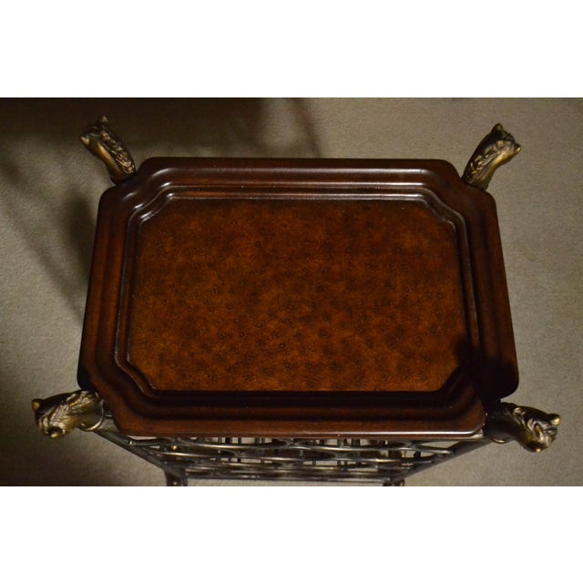 1980s Vintage Maitland Smith Brass Bronze Horse Head Equestrian Wine Rack Leather Tray For Sale - Image 5 of 13