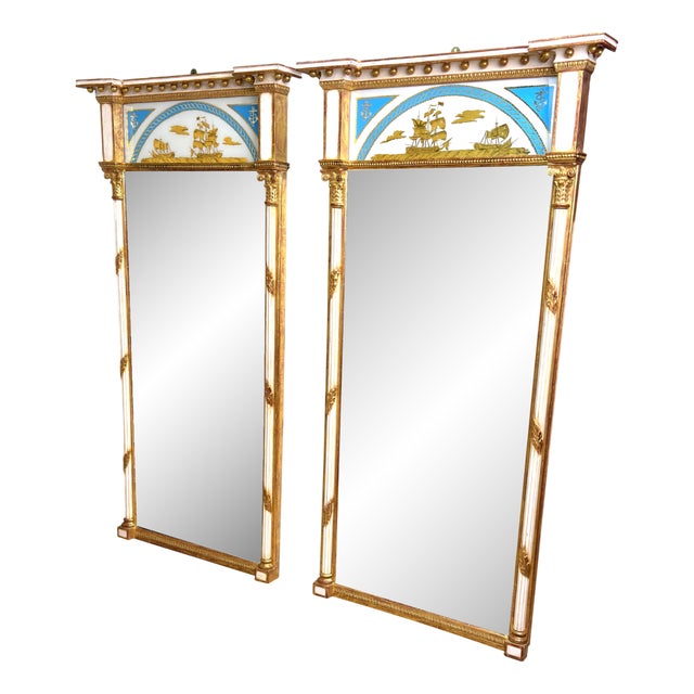 Antique Painted and Gilded Pier Mirrors, 1820, Set of 2 For Sale