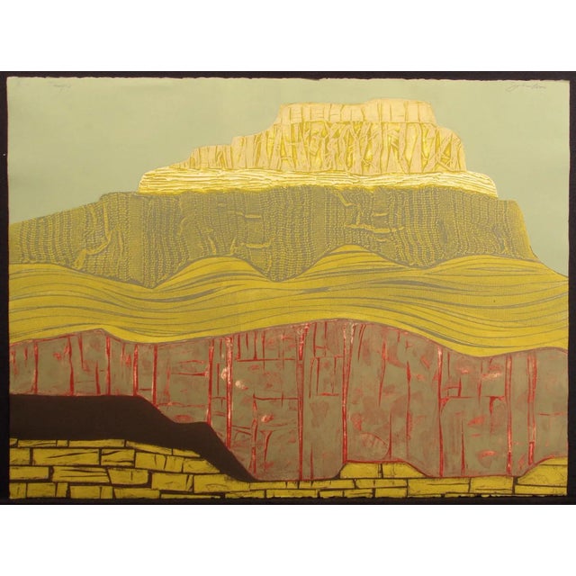 "Temple Stratification" unframed diptych of 2 limited edition collagraphs by American artist John Ross. Hand signed,...