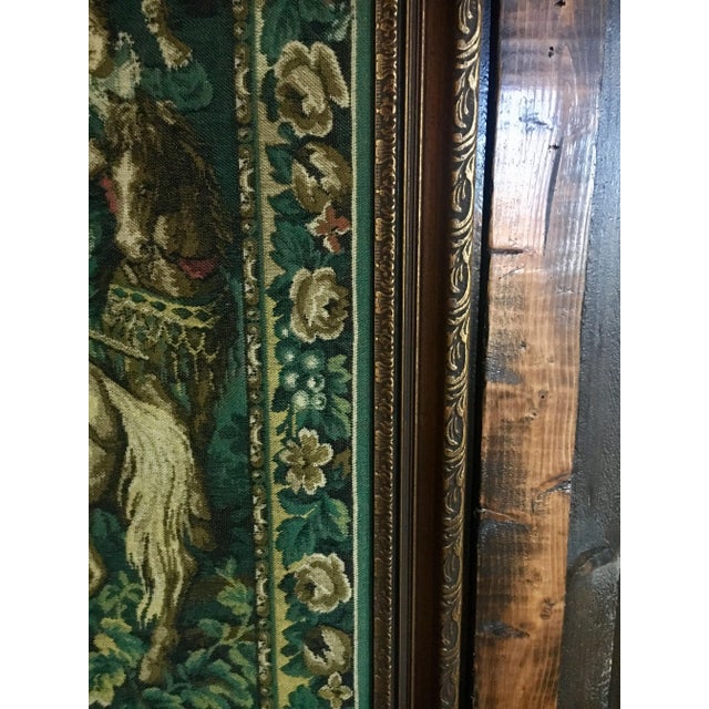 19th Century Antique French Aubusson, hunt scene verdure tapestry in frame. Drawing inspiration from South Netherlandish...