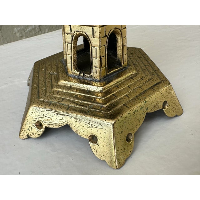 Brass Vintage Chinese Brass Pagoda Temple Candlestick With Lotus Flower Bobeche For Sale - Image 8 of 12