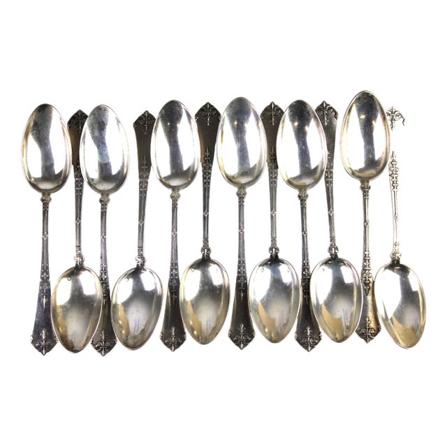 Antique Silver Dessert Spoons, 1900s, Set of 12 For Sale