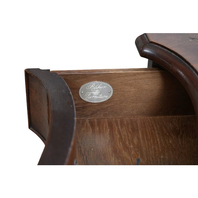 Chippendale 1950s Serpentine Front Baker Mahogany Leather Top Pedestal Writing Desk For Sale - Image 3 of 9