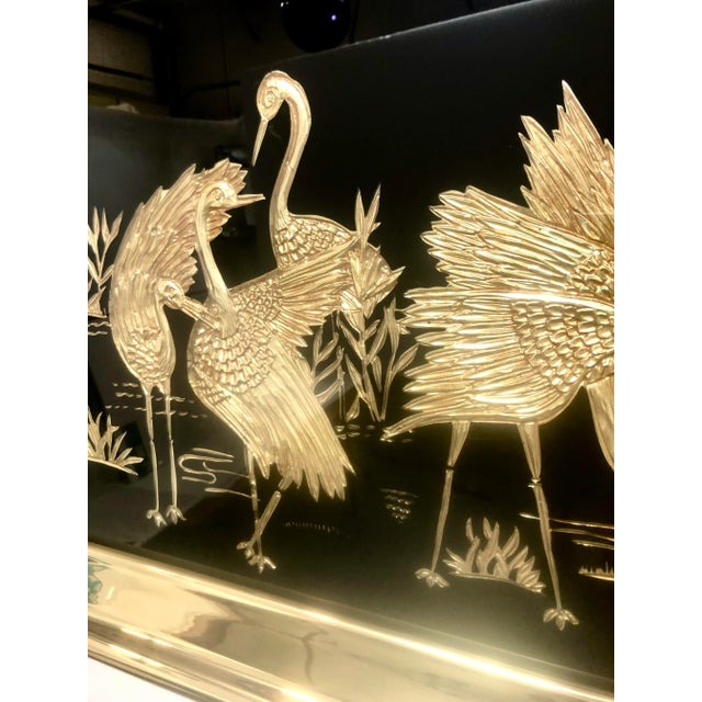 1960s Large Black Glass Chinoiserie Wall Art With Gold Herons For Sale In Fayetteville, AR - Image 6 of 7