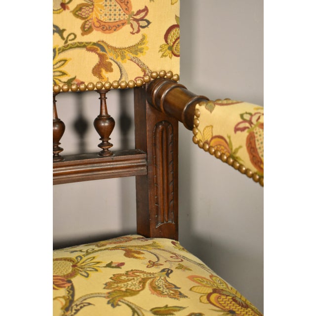 Antique French Transitional Renaissance Revival Upsholstered Armchair in Walnut, 1920s For Sale - Image 14 of 17