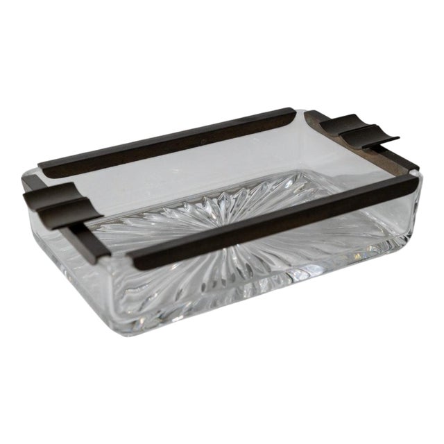 Art Deco Ashtray in Crystal Glass and Metal, Italy, 1930s For Sale