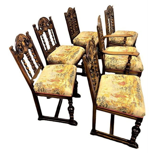 Early 20th Century Antique Spanish Revival Carved Walnut Dining Chairs