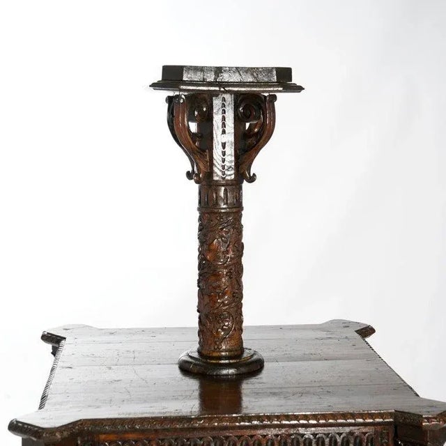 18th Century Early Antique Continental Carved Oak Reliquary Cabinet & Carved Columns, 18th Century For Sale - Image 5 of 13