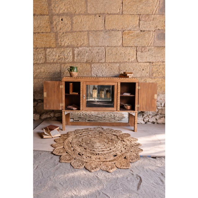 Art Deco Walnut Display Cabinet with Carved Decorations and Brass Details, 1930s For Sale - Image 10 of 11