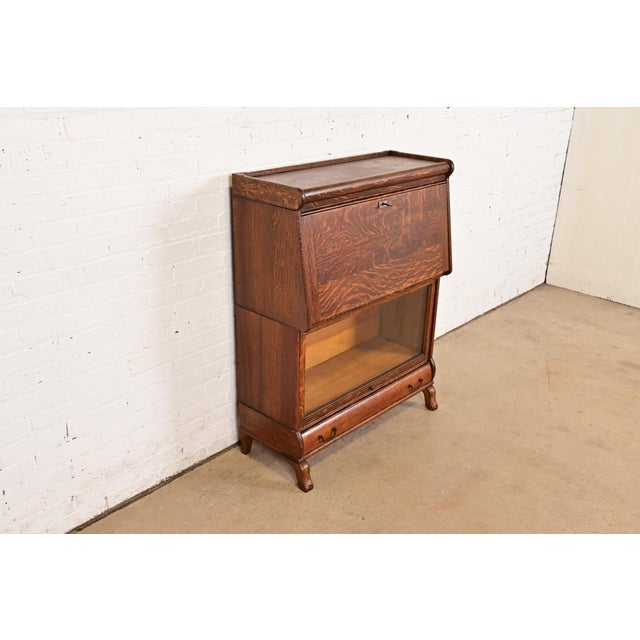 Charles Limbert Globe Wernicke Style Antique Mission Oak Arts & Crafts Drop Front Secretary Desk With Barrister Bookcase, Circa 1900 For Sale - Image 4 of 14