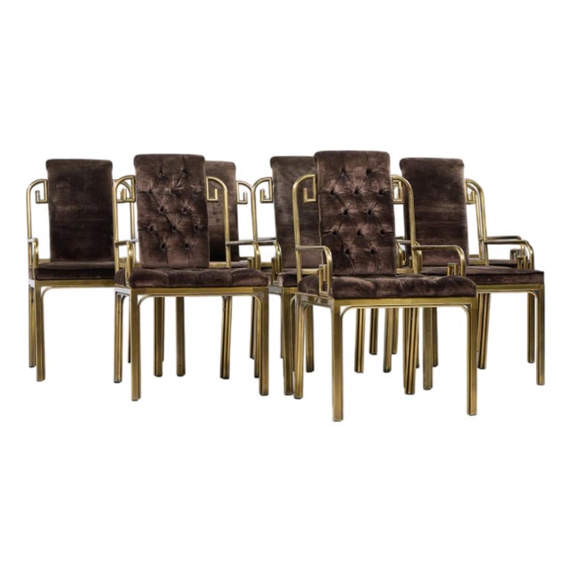 Mastercraft Mid Century Brass Greek Key Dining Chairs - Set of 8 For Sale