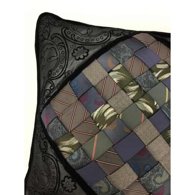 Textile Vintage Artisan Silk Tie Accent Pillow For Sale - Image 7 of 12