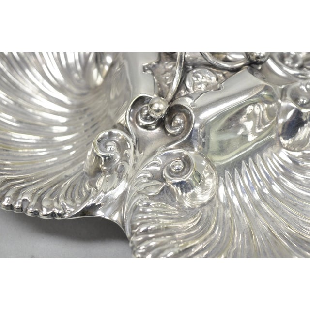 Antique English Victorian Silver Plated Triple Clam Shell Nautical Candy Dish For Sale - Image 10 of 16
