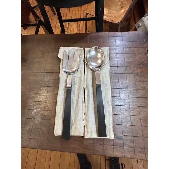 Collectible Pair of Adler Sterling Silver & Ebonized Wood Two Piece Salad Serving Set For Sale - Image 13 of 13