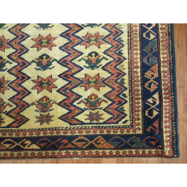 Contemporary Rare Small Square Traditional Beige Blue Rust Vintage Caucasian Shirvan Rug For Sale - Image 3 of 6