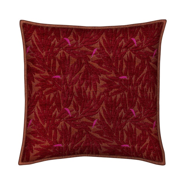 Burgundy Palais Double Sided Outdoor Cushion in Yoko Bordeaux X Rosita Orange & Pink, 18x18 Inch For Sale - Image 8 of 8