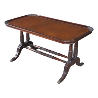 1940s Imperial Duncan Phyfe Regency Mahogany Tooled Leather Coffee Cocktail Table For Sale