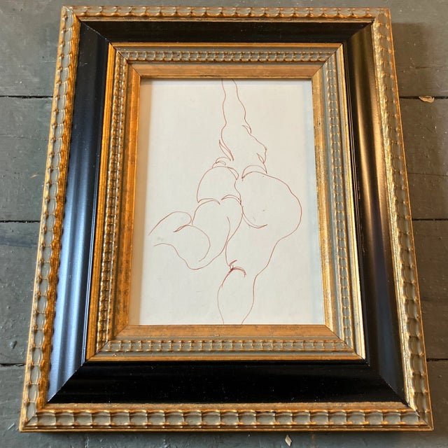 Original 5 x 6.5 brown ink drawing on paper unsigned study Overall size with frame is 9 x 11