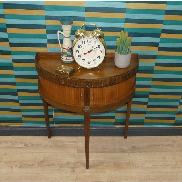 1970s Vintage Demi-Lune Console Table with Mini Chest of Drawers and Slatted Roll-Up Doors, 1970s For Sale - Image 5 of 15
