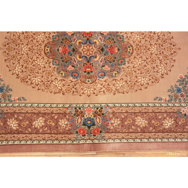 Nazmiyal Collection 1950s Fine Floral Vintage Persian Silk Qum Rug For Sale In New York - Image 6 of 7