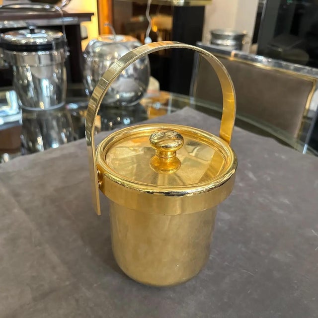 Goldenrod 1970s Mid-Century Modern Gilded Metal Italian Ice Bucket For Sale - Image 8 of 11