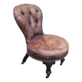 Antique English Leather Child’s Chair For Sale