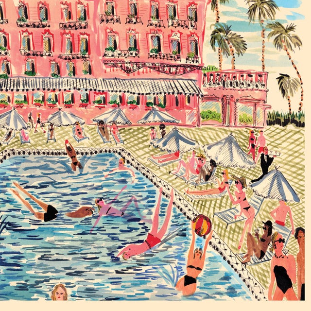 A poolside scene at the Pink Villa. This is a high quality archival reproduction print on Strathmore pastel paper. Printed...